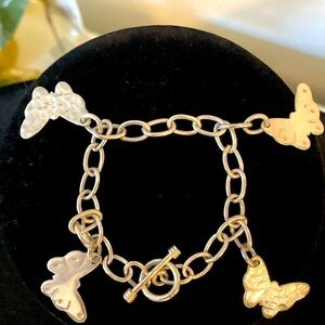 Beautiful silver butterfly hammered metal bracelet